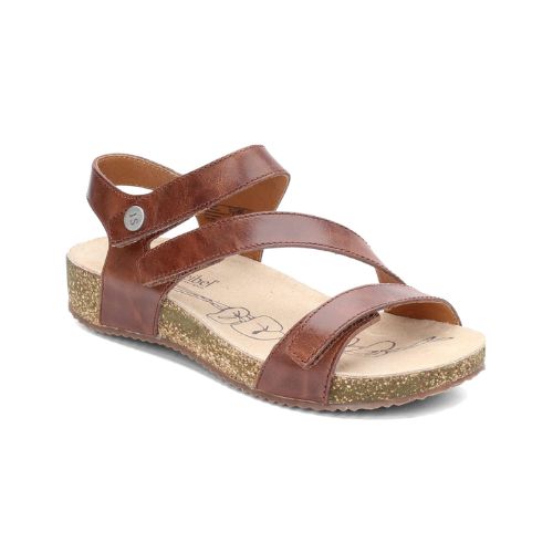 Women's Josef Seibel Tonga 25 Sandal in rich brown leather with ergonomic cork footbed and adjustable straps for a secure fit.