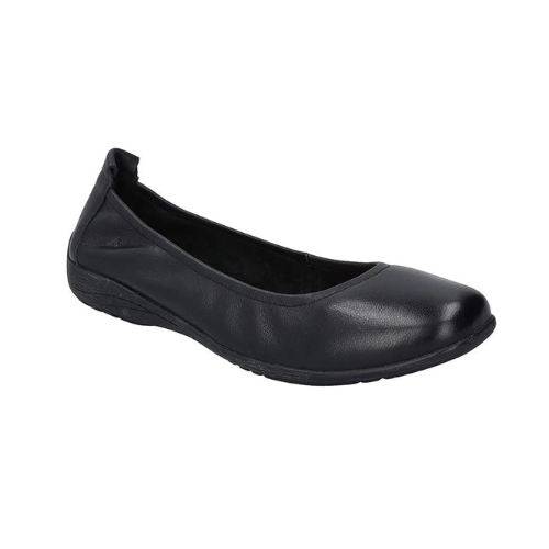 Women's Josef Seibel Fenja 01 Flat in black leather with a rounded toe and cushioned sole, ideal for versatile everyday wear.