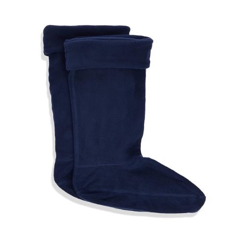 A pair of navy blue boot socks.