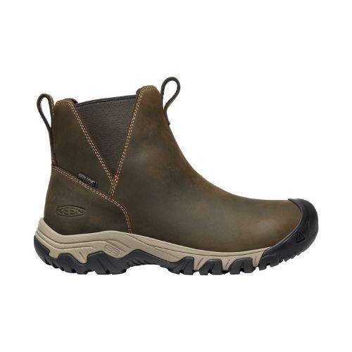 Side view of Women's Keen Greta Chelsea Boot showing durable waterproof leather and slip-resistant outsole for cold, wet conditions.