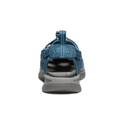 Rear view of KEEN Whisper Fisherman Sandal in blue, highlighting the secure backstrap and ergonomic heel design.