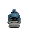 Rear view of KEEN Whisper Fisherman Sandal in blue, highlighting the secure backstrap and ergonomic heel design.