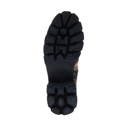 Bottom tread view of Women's L'Artiste Severity Combat Platform Boot showcasing durable, slip-resistant rubber outsole for all-day comfort.