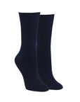 Women's McGregor solid cotton socks in navy blue, featuring a crew length and reinforced heel and toe for everyday comfort and durability.