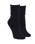 The Womens Weekender Combed Cotton Crew Socks are simple black ankle-length socks with ribbed cuffs and a cushioned sole, displayed on a white background.