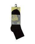 Retail packaging of black Women's McGregor bamboo non-elastic ankle socks, labeled 'Feel Good' for softness and non-binding comfort.