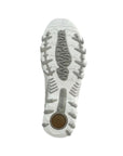 Outsole view of the Women's Mephisto Niro Mary-Jane Sneaker in beige, highlighting the shock-absorbing tread for enhanced grip and durability.