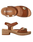 Women's Mephisto Franka Backstrap Sandal in brown suede with gold accent and cork wedge heel, featuring shock-absorbing SOFT-AIR technology.