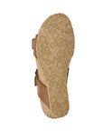 Outsole view of tan Women's Mephisto Lissandra Wedge Sandal. Beige rubber sole with circular tread design for enhanced grip.