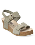 Women's Mephisto Lissandra Wedge Sandal in sage green suede with ergonomic footbed. Stylish and supportive for everyday wear.