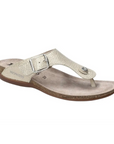 Women's Mephisto Alinda Thong Footbed Sandals in beige with SOFT-AIR Technology, featuring adjustable buckle strap and cushioned cork footbed.