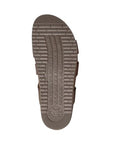 Outsole view of brown Mephisto Hannel sandal showing textured rubber sole for traction and long-lasting wear in women's supportive footwear.