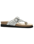 Women's Mephisto Helen Thong Footbed Sandal in black and white zebra print with Soft-Air tech and adjustable strap for a bold look and comfort.