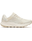 Women's Merrell Antora 4 waterproof sneaker in all-white design, vegan-friendly with rugged grip for trail running and outdoor activities.