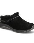 Black Women's Merrell Encore Ice 5 Clog with waterproof suede upper and plush sheepskin lining, designed for winter comfort and support.