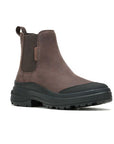 Women's Merrell Harper Pull On WP Boot in brown with waterproof leather and abrasion-resistant toe cap, ideal for outdoor adventures.