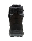 Heel of black leather Mid Zip Boot with grey accents, dark grey knit cuff and thick outsole.