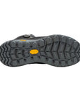 Rugged grey rubber outsole with yellow Vibram logo in middle.