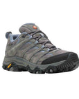 Women's Merrell Moab 3 WP Sneakers in gray with waterproof mesh and suede upper, ideal for rugged hiking and outdoor adventures.