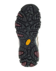 Close-up of Vibram rubber outsole on Women's Merrell Moab 3 sneaker, featuring multi-directional lugs for superior traction.