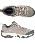 Top and side views of Women's Merrell Moab 3 sneaker showing lace-up design, cushioned midsole, and durable mesh-suede upper.