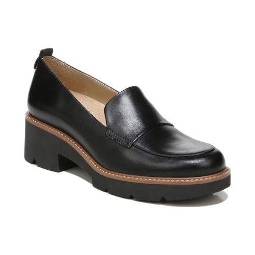 Women's Naturalizer Darry Loafer in black leather with a chunky lug sole and slip-on design, perfect for casual or workwear style.