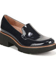 Women's Naturalizer Darry Loafer in glossy black patent leather with a slip-on silhouette and thick lug sole for added height.
