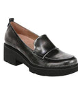 Women's Naturalizer Darry Loafer in metallic black leather with a sleek finish and supportive chunky sole for stylish comfort.