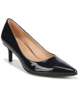 Women's Naturalizer Everly Pump in black genuine patent leather with a sleek pointed toe and mid-height heel, ideal for formal or office wear.