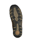 Olive and black rubber outsole with shock absorbing heel plug of women's All-Rounder shoe.