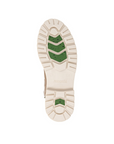 White lugged outsole with ice grip green sections and Remonte logo stamped in heel.