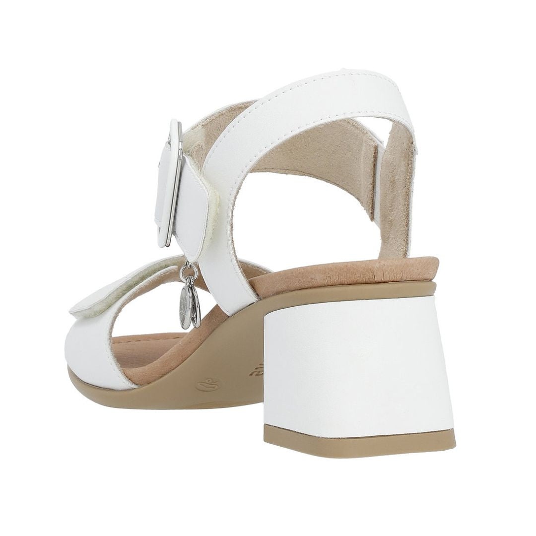Rear angle of Women's Remonte D1K51 sling-back heel sandal highlighting the sturdy block heel and secure backstrap design.