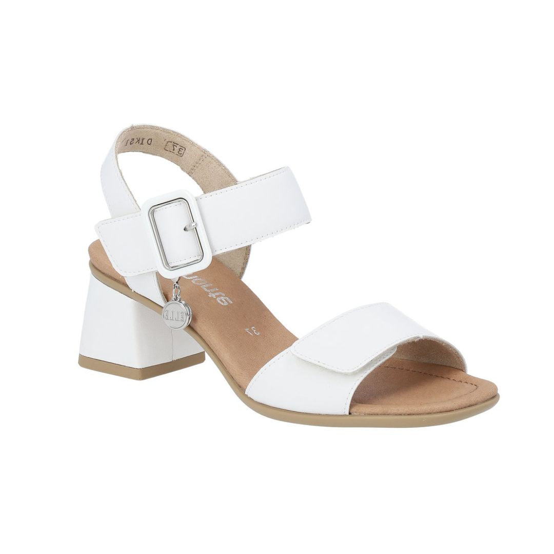 Women's Remonte D1K51 leather sling-back heel in white with block heel and adjustable strap, ideal for stylish comfort in summer wear.