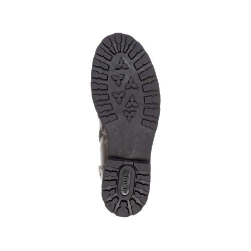 Close-up of the durable rubber outsole on the Remonte D8483 women's lace-up ankle boot, designed for traction in winter conditions.
