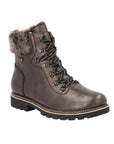 Women's Remonte D8483 lace-up ankle boot in metallic brown with faux fur trim and waterproof design, ideal for winter wear.