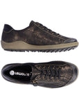 Side and top views of brown Remonte R1402 women's sneakers, highlighting lace-up closure and zip entry for convenience.