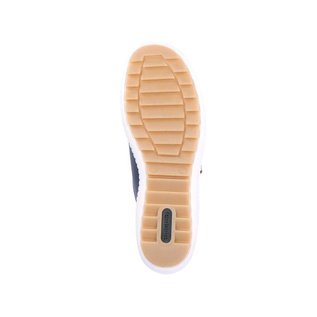 Bottom view of navy Women's Remonte R1432 Lace-Up Sneaker with textured sole for enhanced grip and walking comfort.
