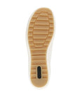 Tan treaded outsole with green Remonte logo on heel.