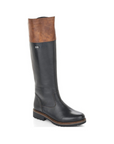 R6581 Tall Boot in black with tan cuff, crafted from genuine leather and water-repellent for fashionable winter protection.