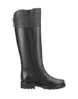 Side view of R6581 Tall Boot in black leather showing full-length zipper and sleek waterproof design for women’s winter fashion.
