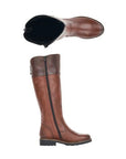 Interior and side view of brown R6581 Tall Boot highlighting easy zip access and cozy lining for fall and winter comfort.