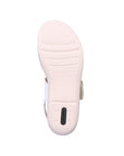 Bottom sole of Rieker R6853 Backstrap Sandal in white, designed with shock-absorbing grip and flexible support for everyday wear.
