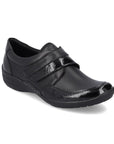 Women's Remonte R7600 Velcro Shoe in black leather with patent accents, lightweight and flexible for bunions and hammertoes.