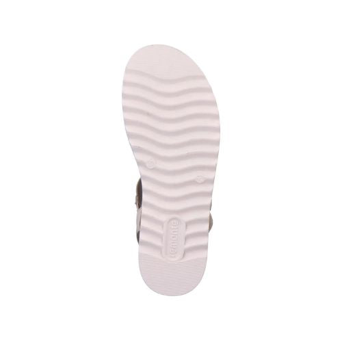 Outsole view of the Women's Remonte D0Q52 Backstrap Sandal featuring a white, textured rubber sole for enhanced grip and stability.