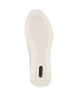 Bottom view of the off-white Remonte D2411 sneaker shoe for women, showing flexible, shock-absorbing sole for all-day comfort.