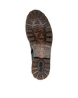 Brown lugged slightly translucent outsole with green Remonte logo on heel.