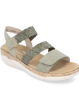 Women's Remonte R6861 Backstrap Sandal in sage green with adjustable Velcro straps and cushioned sole for summer comfort and support.