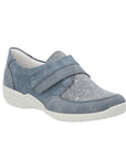 Women's Remonte R7600 Velcro Shoe in light blue with floral print upper, designed for lightweight comfort and flexible fit.