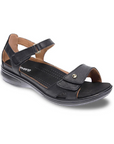 Women's Revere Portofino Sandals in black leather with adjustable straps, cushioned removable insole, and slip-resistant outsole for comfort.