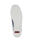 White light treaded outsole with red Rieker logo on heel.
